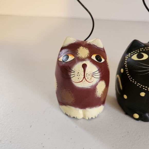 Pier 1 Imports Wooden Folk Art Cats Photo Place Card Holder Set Of 3 Vintage 90s - Picture 2 of 6